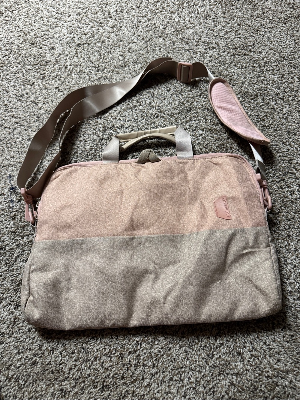 Unbranded Pink and Beige Laptop Bag with Adjustable Strap
